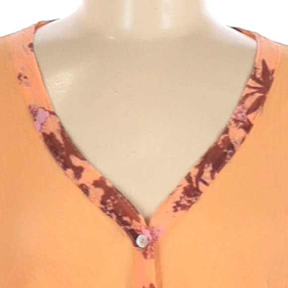 MARC AUREL Cantaloupe Orange w/Pink & Wine 100% Silk Shirt Blouse Size 42 (US 6) - Picture 5 of 6